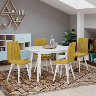 Set Masa Extensibila Rosa + 4 Scaune Karma Tapitate Galbene