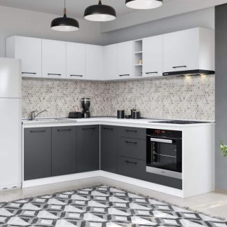 Set Mobila Bucatarie Colt Mina Dual 180*220 Gri Antracit/Alb C112