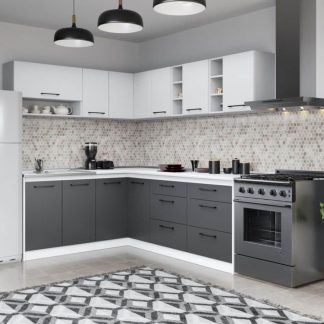 Set Mobila Bucatarie Colt Mina Dual 180*220 Gri Antracit/Alb C120