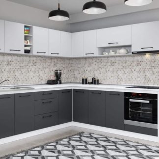 Set Mobila Bucatarie Colt Mina Dual 240*240 Gri Antracit/Alb C113