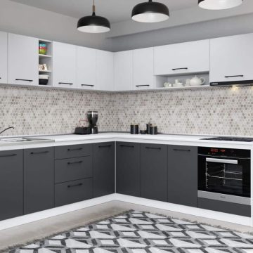 Set Mobila Bucatarie Colt Mina Dual 240*240 Gri Antracit/Alb C113