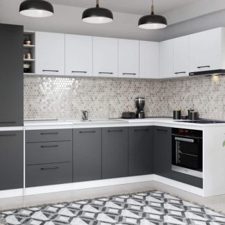 Set Mobila Bucatarie Colt Mina Dual 280*160 Gri Antracit/Alb C116