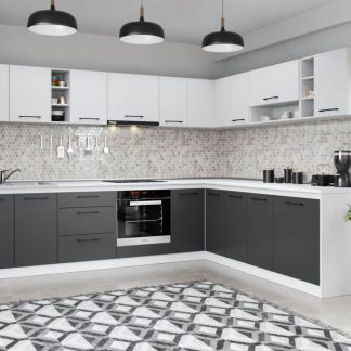 Set Mobila Bucatarie Colt Mina Dual 300*240 Gri Antracit/Alb C114