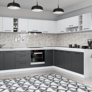 Set Mobila Bucatarie Colt Mina Dual 300*240 Gri Antracit/Alb C114