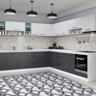 Set Mobila Bucatarie Colt Mina Dual 300*300 Gri Antracit/Alb C117