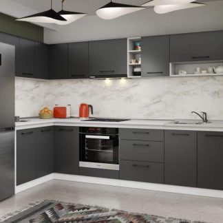 Set Mobila Bucatarie Colt Mina Grafit 140*300 Gri Antracit - C89