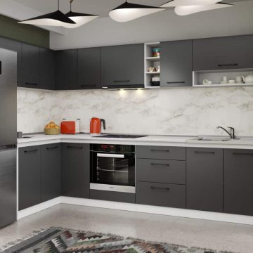 Set Mobila Bucatarie Colt Mina Grafit 140*300 Gri Antracit - C89