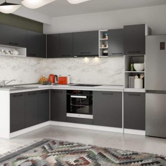 Set Mobila Bucatarie Colt Mina Grafit 180*260 Gri Antracit - C85