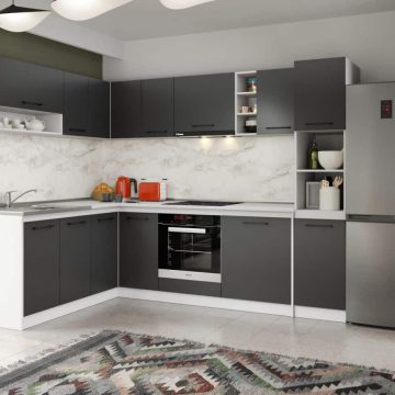 Set Mobila Bucatarie Colt Mina Grafit 180*260 Gri Antracit - C85