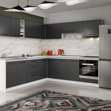 Set Mobila Bucatarie Colt Mina Grafit 240*240 Gri Antracit - C87