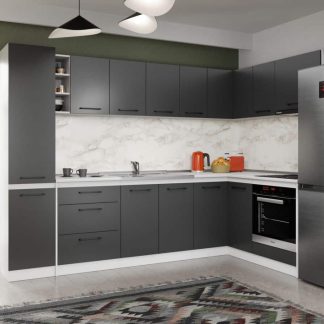 Set Mobila Bucatarie Colt Mina Grafit 280*160 Gri Antracit - C90