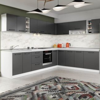 Set Mobila Bucatarie Colt Mina Grafit 300*240 Gri Antracit - C88