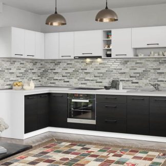 Set Mobila Bucatarie Colt Mina Yang 140*300 Ferrara/Alb C143