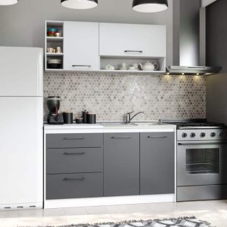 Set Mobila Bucatarie Mina Dual 140 Gri Antracit/Alb C101