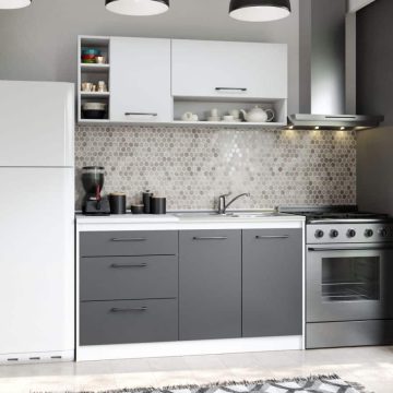 Set Mobila Bucatarie Mina Dual 140 Gri Antracit/Alb C101