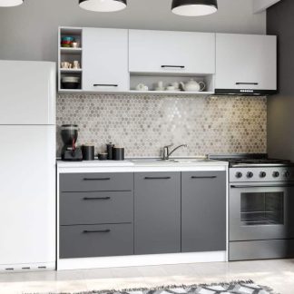 Set Mobila Bucatarie Mina Dual 200 Gri Antracit/Alb C102