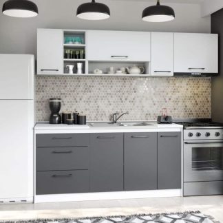 Set Mobila Bucatarie Mina Dual 230 Gri Antracit/Alb C109