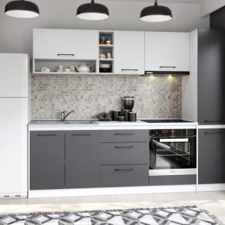 Set Mobila Bucatarie Mina Dual 244 Gri Antracit/Alb C98