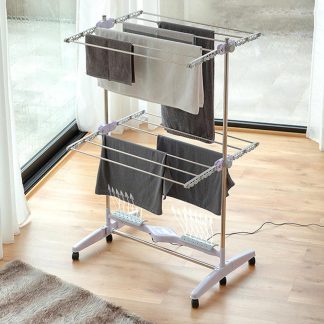 Suport electric de uscat rufe pliabil cu roti si flux de aer