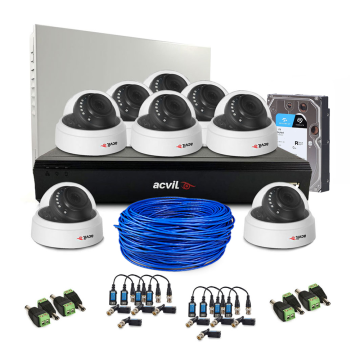 Sistem supraveghere interior complet Acvil Pro ACV-C8INT20-2MP, 8 camere, 2 MP, IR 20 m, 3.6 mm, HDD 1 TB, audio prin coaxial