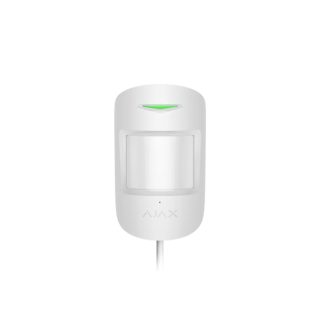 Detector de miscare si geam spart PIR Ajax CombiProtect Fibra WH, 12/9 m, 88/180 grade, pet immunity