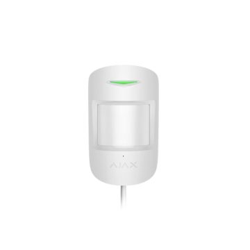 Detector de miscare si geam spart PIR Ajax CombiProtect Fibra WH, 12/9 m, 88/180 grade, pet immunity