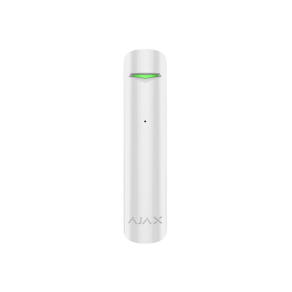 Detector de geam spart wireless Ajax GlassProtect WH, 9 m, 180 grade, contact NC, 868 MHz, RF 1000 m, alb