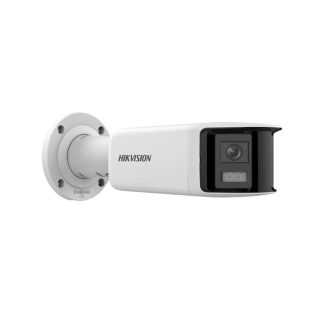 Camera supraveghere exterior IP panoramica HikVision ColorVu DS-2CD2T67G2PLSUSL, 6 MP, 2 x 2.8 mm, lumina alba 40 m, slot card, microfon si difuzor, PoE