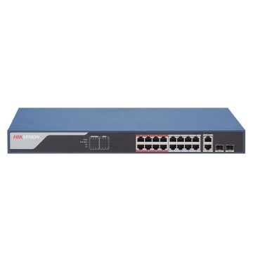 Switch cu 16 porturi Hikvision DS-3E1318P-EI, 7.2 Gbps, 5.3568 Mpps, 16.000 MAC, PoE, cu management