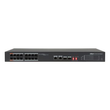 Switch cu 16 porturi PoE Dahua PFS3218-16ET-135, 8000 MAC, 7.2 Gbps, fara management, PoE Watchdog