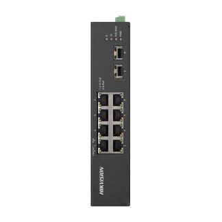 Switch cu 8 porturi Gigabit Hikvision DS-3T0510HP-E/HS, 2 porturi Hi-PoE, 2 porturi SFP, 20 Gbps, 14.88 Mpps, 4.000 MAC, fara management