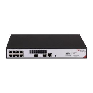 Switch cu 8 porturi PoE Hikvision DS-3E2510P-H, 336 Gbps, 25 Mpps, 16000 MAC, 2 port-uri fibra optica, cu management