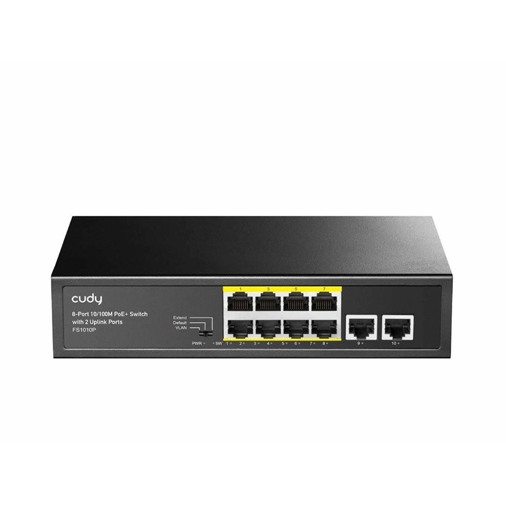 Switch cu 8 porturi Cudy FS1010P, 8 iesiri PoE, 2 porturi uplink, 10/100 Mbps, 120W, fara management