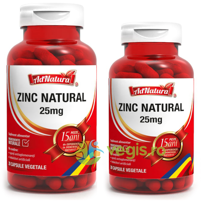 Pachet Zinc Natural 25mg 60cps+30cps