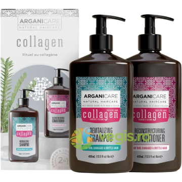 Set Sampon si Balsam pentru Par Subtire, Deteriorat sau Fragil cu Ulei de Argan si Colagen 2x400ml