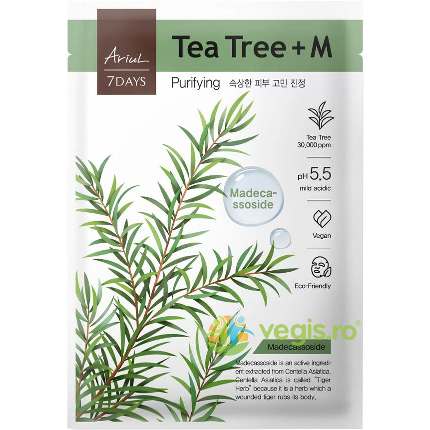 Masca cu Arbore de Ceai Verde si Madecassoside pentru Purificarea Tenului 7Days Plus 23ml