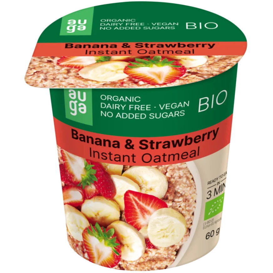 Ovaz Integral cu Banane si Capsuni fara Zahar Adaugat Ecologic/Bio 60g