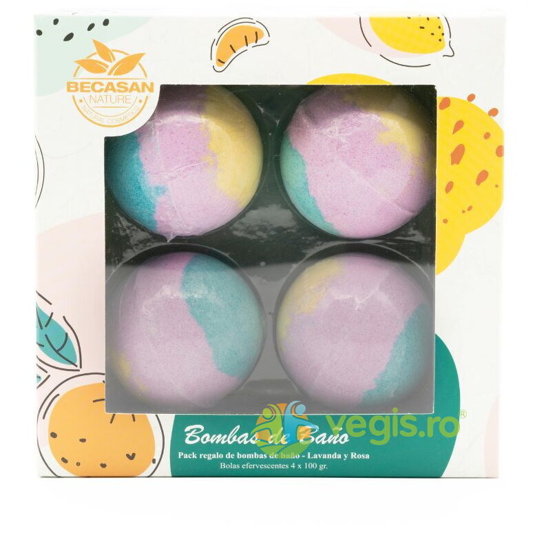 Set Cadou Bile de Baie cu Parfum de Lavanda si Trandafir 4x100g