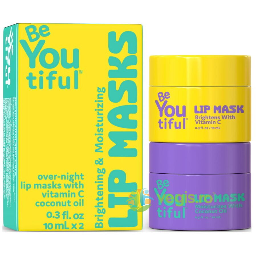 Set Masti de Noapte pentru Buze cu Vitamina C si Ulei de Cocos pentru Adolescenti si Tineri, BeYoutiful 2x10ml