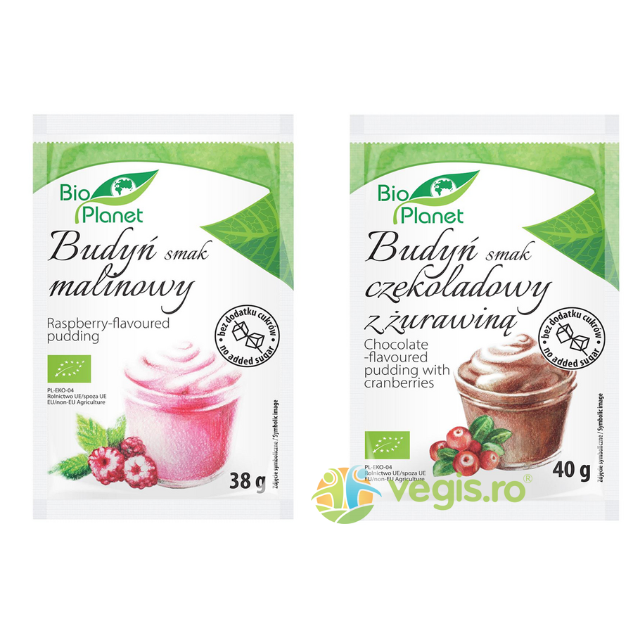 Budinca de Zmeura Ecologica/Bio 38g + Budinca de Cacao cu Merisoare Ecologica/Bio 40g