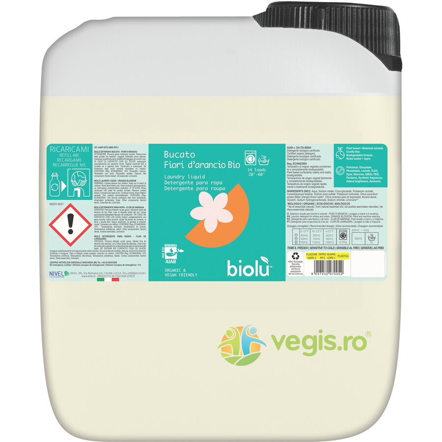 Detergent Lichid pentru Rufe Albe si Colorate cu Portocale Bio 5L