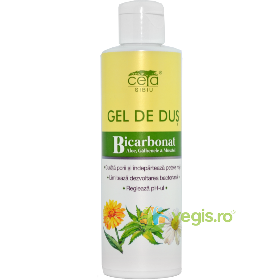 Gel de Dus cu Bicarbonat, Aloe, Galbenele, Musetel Flacon 200ml