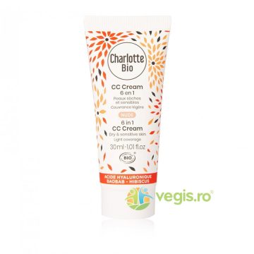 CC Cream 6in1 Nude pentru Piele Uscata si Sensibila cu Acid Hialuronic si Baobab Bio 30ml