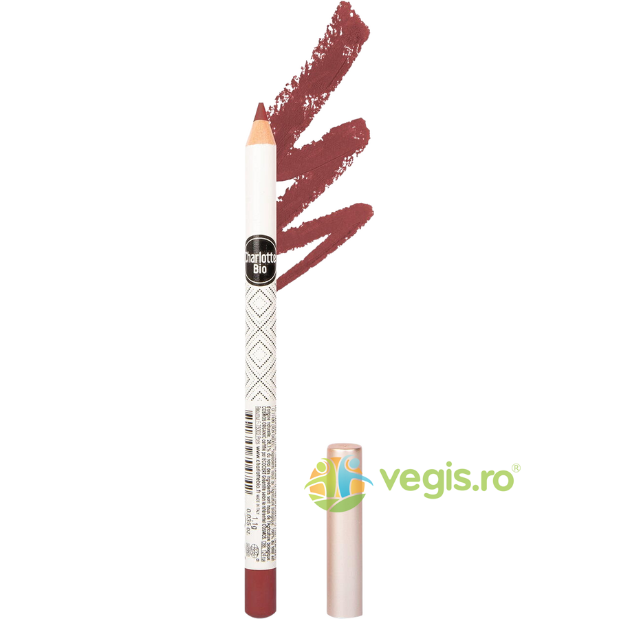 Creion Bio Contur Buze Rosu cu Efect de Lunga Durata cu Ulei de Cocos si Ceara Vegetala 1.1g