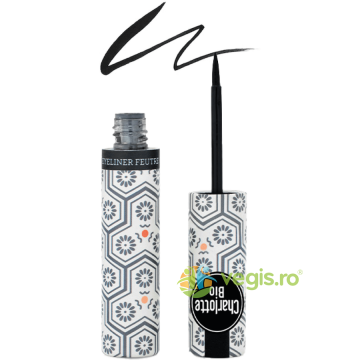 Eyeliner Negru de Inalta Precizie cu Varf de Pasla cu Aloe Vera si Extract de Magnolie 4ml