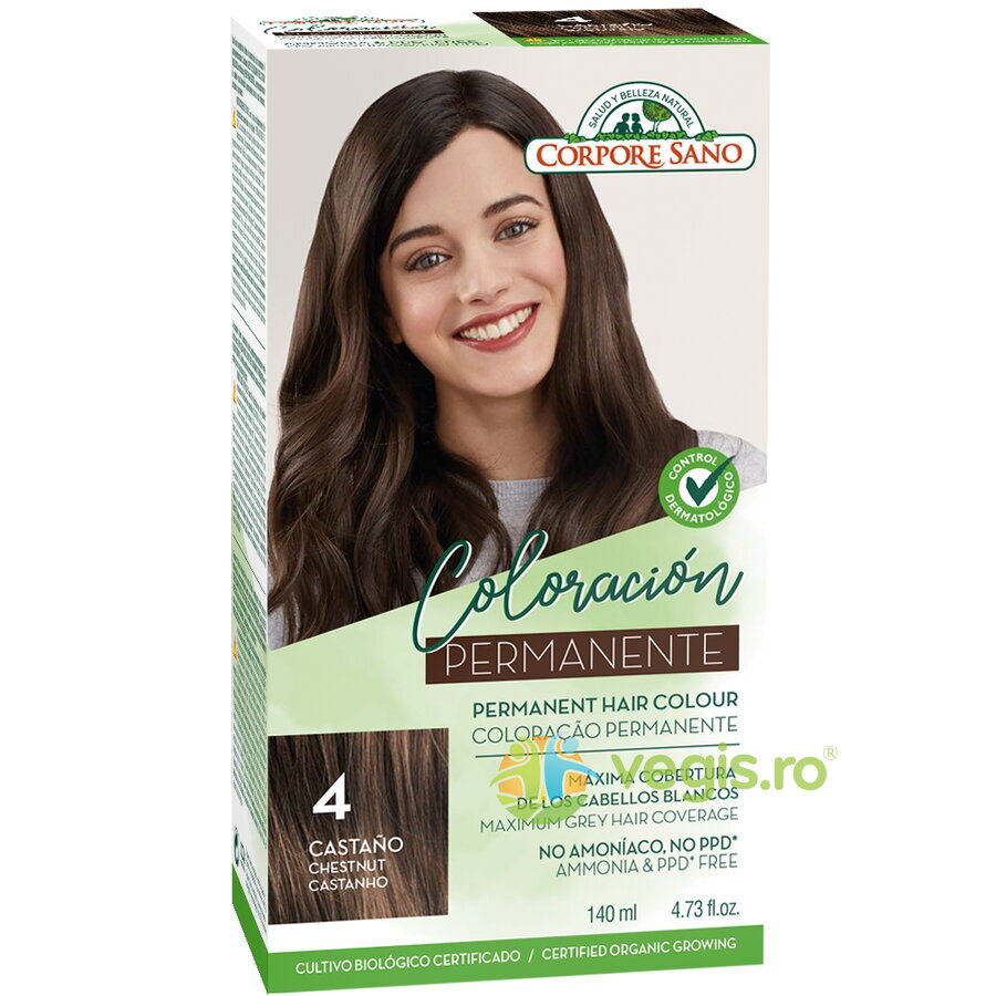 Vopsea de Par Permanenta fara Amoniac 4 - Castaniu 140ml
