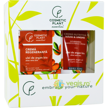Set Essential cu Ulei de Argan si Aloe Vera ( Crema Regeneranta de Zi  50ml + Crema Nutritiva pentru Maini si Unghii 100ml)