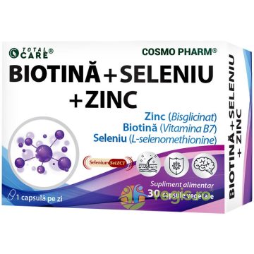 Biotina 1000 mcg, Seleniu si Zinc 30 cps vegetale