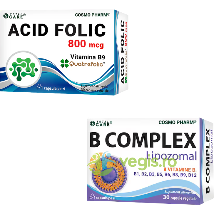 Pachet Acid Folic 800mcg Quatrefolic 30cps + B Complex Lipozomal 30cps