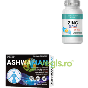 Pachet Ashwaman 30cps vegetale + Zinc Chelat (Bisglicinat) 25mg 60cps vegetale